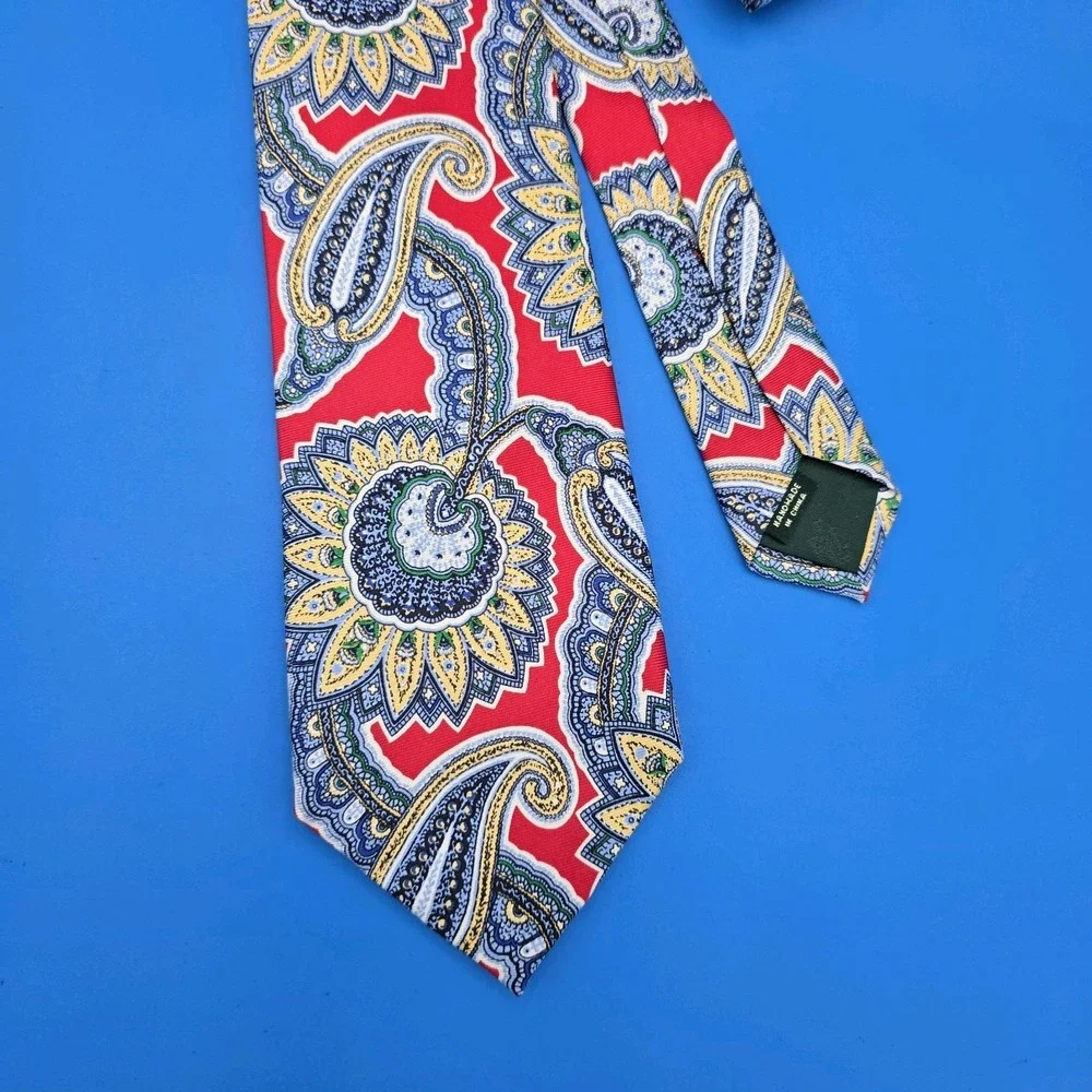 LAUREN RALPH LAUREN SUNFLOWER PAISLEY RED BLUE YELLOW SILK‎ NECK TIE 58